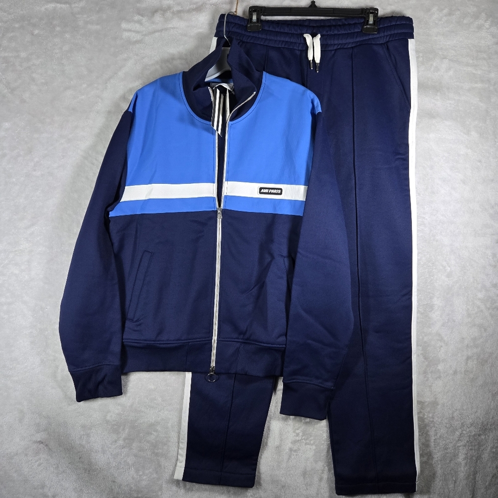 AMI Alexandre Mattiussi Track Jacket Men Size XL Blue Sports Fleece Full Zip NWT